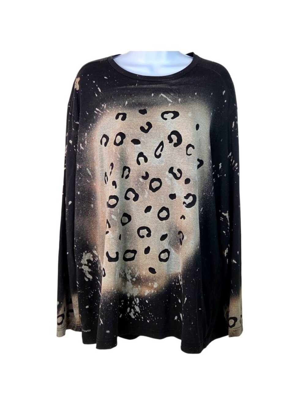Leopard Print Long Sleeve Black Top XL (46-48) By Athletic Works